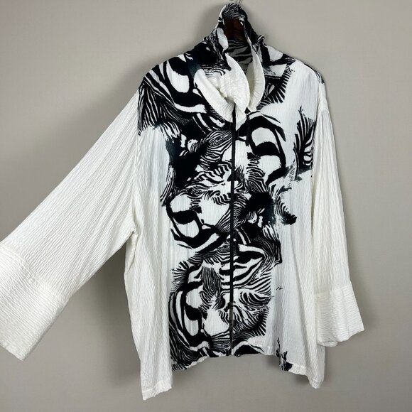CAROLINE ROSE Jacket Topper Womens 3X White Black Textured Zip‎ Up Artsy Animal - Picture 3 of 13